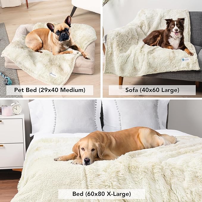 PetAmi Waterproof Dog Blanket for Large Dog, Calming Pet Blanket Bed Couch Cover Protector, Washable Sherpa Faux Fur Throw for Sofa Furniture Protection, Soft Fluffy 60x80 Cream Beige