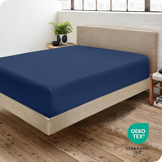 Bare Home Fitted Bottom Sheet Short Queen Size - Premium 1800 Microfiber - Ultra-Soft Hotel Luxury - Deep Pocket - Durable and Long Lasting (Short Queen, Dark Blue)