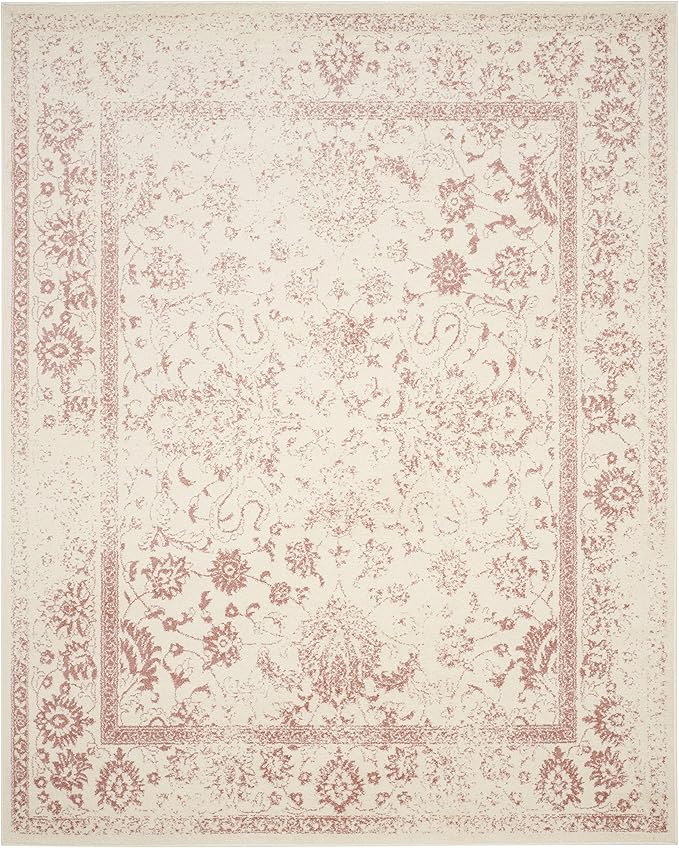 SAFAVIEH Area Rug 8x10 - Adirondack Collection - Large - Ivory & Rose, Distressed Vintage Floral Design, Non-Shedding & Easy to Clean, Ideal for Living Room, Bedroom, Dining Space (ADR109H)