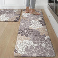 GENIMO Kitchen Mats for Floor, Kitchen Rugs Non Slip Washable Sets of 2, Waterproof Cushioned Anti Fatigue Mat, Floral Runner Rug for Laundry, Sink, Office, Home, 17.3"x59"+17.3"x30", Coffee Brown
