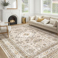 Vintage Living Room Area Rug 10x12 - Large Soft Washable Oriental Traditional Distressed Farmhouse Rugs for Bedroom - Indoor Floor Accent Carpet for Home Office House Decor - Beige