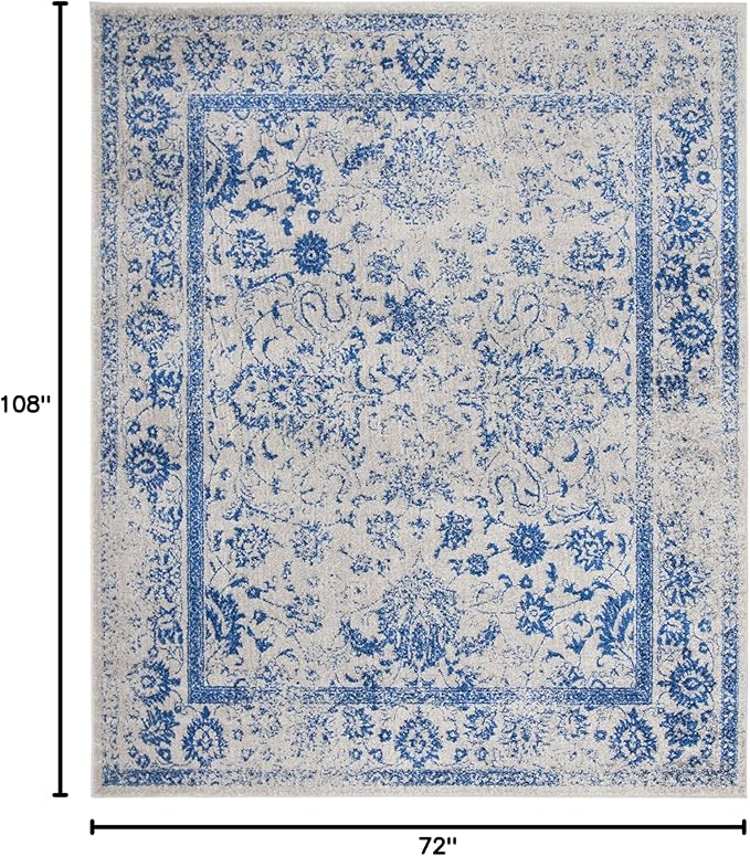 SAFAVIEH Area Rug 6x9 - Adirondack Collection - Grey & Blue, Distressed Vintage Floral Design, Non-Shedding & Easy to Clean, Ideal for Living Room, Bedroom, Dining Space (ADR109A)