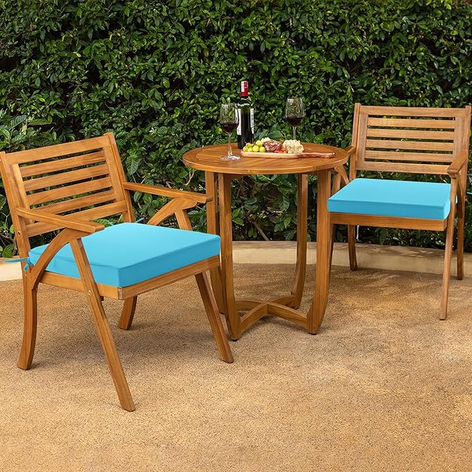 Outdoor Chair Cushions Set of 2: Waterproof & Fade Resistant Deep Seat Cushion for Patio Furniture - 24 x 24 x 3 Inch Chair Pads with Ties and Hidden Zipper - Patio Chair Cushion Replacement, Teal