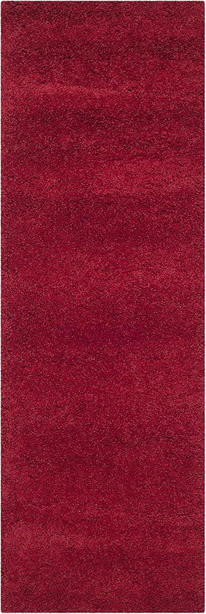 SAFAVIEH Milan Shag Collection Runner Rug - 2' x 14', Red, Solid Design, Non-Shedding & Easy Care, 2-inch Thick Ideal for High Traffic Areas in Living Room, Bedroom (SG180-4040)