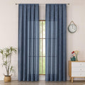 Simplebrand Navy Blue Faux Linen Textured Semi Sheer Curtains 96 Inches Long 2 Panels Set, Light Filtering Soft Thick Farmhouse Curtains Window Treatment for Bedroom/Living Room/Dining, 50 x 96 Inch
