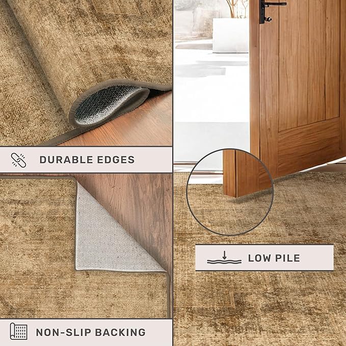 Washable 2x3 Small Entryway Rugs Indoor, Gold and Brown Area Rug for Kitchen, Bathroom, Farmhouse Medallion Indoor Décor, Non Slip Low Pile Stain Resistant Carpet