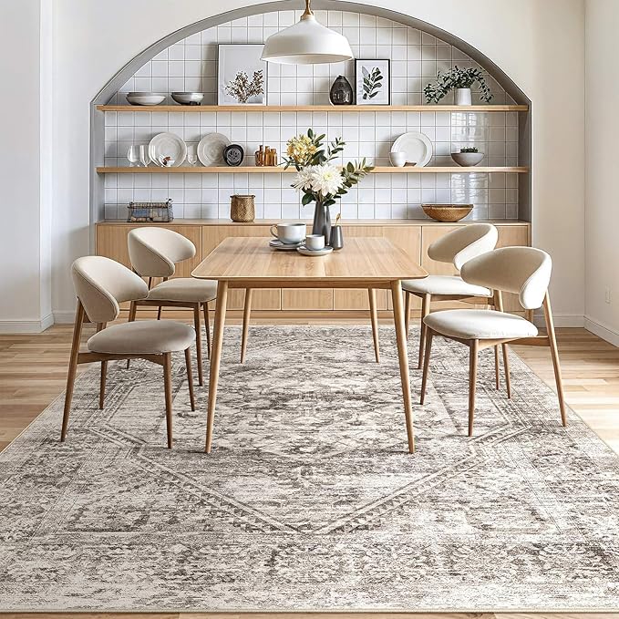 Vintage Living Room Area Rug 8x10 - Large Soft Washable Oriental Traditional Distressed Farmhouse Rugs for Bedroom - Indoor Floor Accent Carpet for Home Office House Decor - Distressed Brown