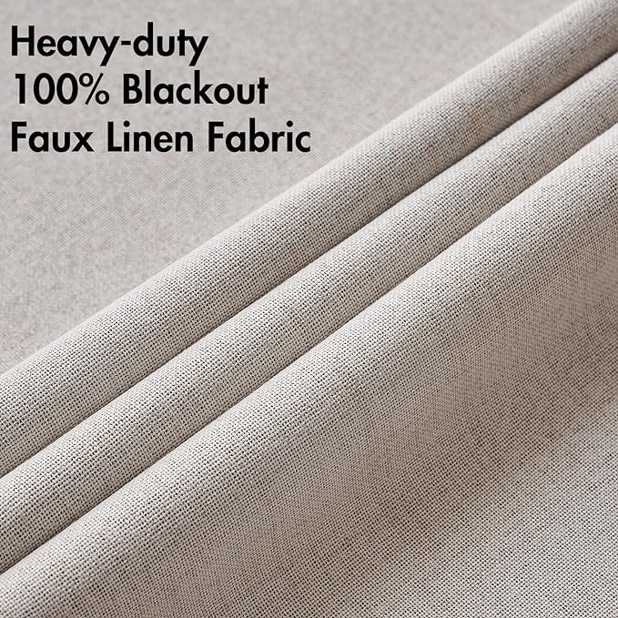 MIULEE 100% Blackout Linen Textured Curtains for Bedroom Solid Thermal Insulated Ivory Grommet Room Darkening Curtains & Drapes Luxury Decor for Living Room Nursery 62 x 84 Inch (2 Panels)
