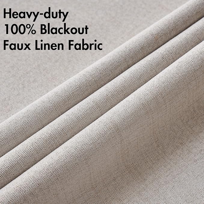 MIULEE 100% Blackout Linen Textured Curtains for Bedroom Solid Thermal Insulated Ivory Grommet Room Darkening Curtains & Drapes Luxury Decor for Living Room Nursery 52 x 108 Inch (2 Panels)