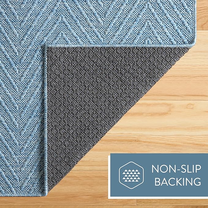 TOWN & COUNTRY BASICS Pax Herringbone Textured Solid Everwash® Washable Area Rug, Low Pile, Non-Slip Backing, Easy Clean Pet & Family Friendly Rug, Blue, 1'11"x2'11"