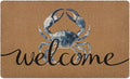 Blue Crab Welcome Door Mat, Beach Framhouse Doormat, Lake Sea Welcome Front Door Mat Indoor Outdoor Entrance, Funny Artificial Coir Doormats Rugs for Patio Entry Beach House Decor 30x17in