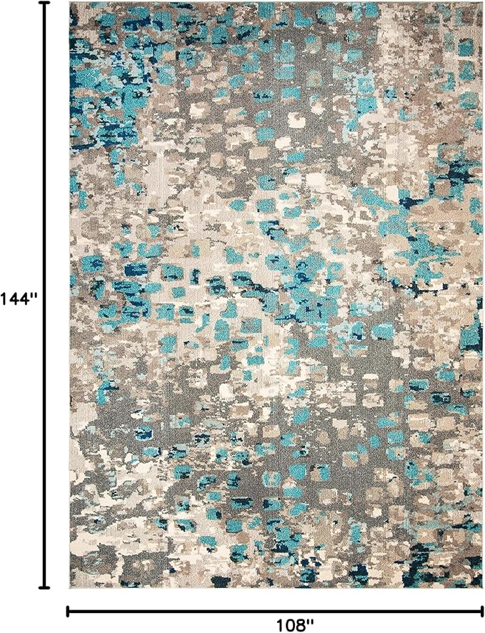 SAFAVIEH Monaco Collection 9' x 12' GreyLight Blue MNC225E Boho Chic Abstract Watercolor Non-Shedding Living Room Bedroom Dining Home Office Area Rug