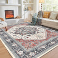OPPODREAM Thin 6x9 Area Rugs, Washable Rug 6x9 with Non Slip Backing, Faux Cashmere Low-Pile 6 x 9 Carpet, Black & Red