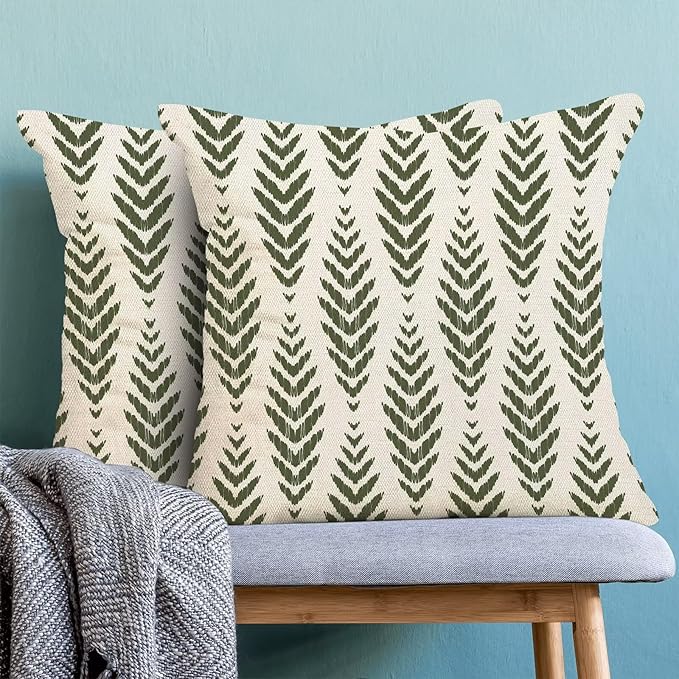 BETGINY Sage Green Boho Pillow Covers 22 x 22 Inch Pack of 2, Bohemian Ethnic Herringbone Pattern Decorative Throw Pillow Covers Vintage Linen Farmhouse Outdoor Pillowcase for Bedroom Home Sofa Decor