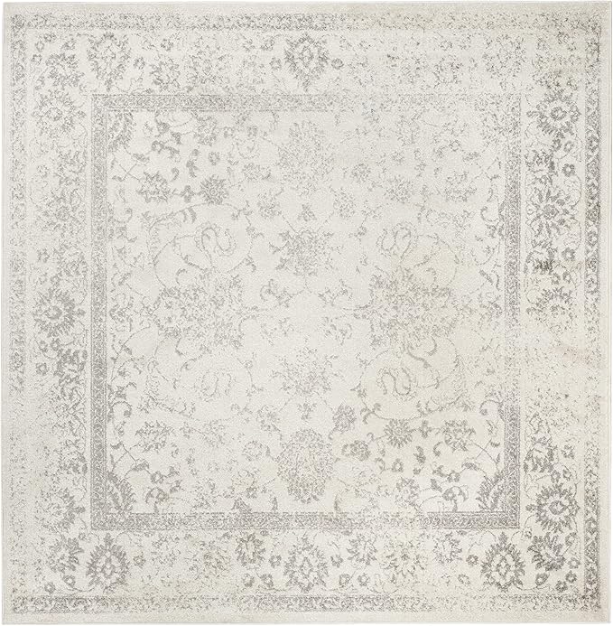 SAFAVIEH Adirondack Collection Area Rug - 11' Square, Ivory & Silver, Distressed Vintage Floral Design, Non-Shedding & Easy to Clean, Ideal for Living Room, Bedroom, Dining Space (ADR109C)
