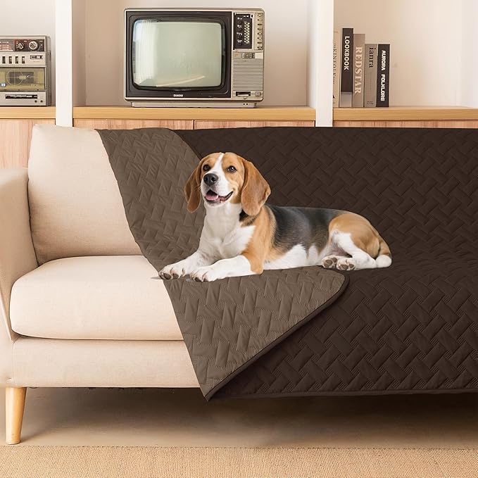 gogobunny 100% Double Sided Waterproof Dog Blanket Soft Pet Bed Cover Reversible Protect Furniture Couch Sofa Car for Puppy Cat (Dark Coffee/Light Coffee, 68x82 Inch (Pack of 1))