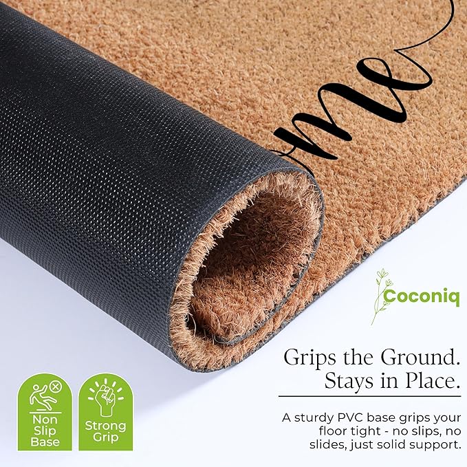 Coir Door Mats 17" X 30", Non-Slip Sturdy, PVC Backed Heavy Duty, Easy to Clean, Ideal for Door Entrance, Patio, Porch, Backyard, Garages, Welcome with Love