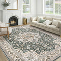 Vintage Living Room Area Rug 9x12 - Large Soft Washable Oriental Traditional Distressed Farmhouse Rugs for Bedroom - Indoor Floor Accent Carpet for Home Office House Decor - Vintage Green