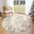 5ft Round Area Rug for Living Room: 5x5 Washable Neutral Abstract Modern Soft Rugs Non Slip Indoor Floor Stain Resistant Carpet for Bedroom Dining Room Office Nursery - Golden Brown
