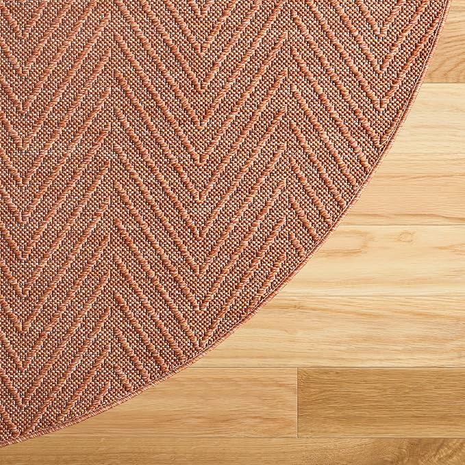 TOWN & COUNTRY BASICS Pax Herringbone Textured Solid Everwash® Washable Area Rug, Low Pile, Non-Slip Backing, Easy Clean Pet & Family Friendly Rug, Rust, 8' Round