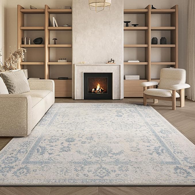 SAFAVIEH Area Rug 8x10 - Adirondack Collection - Large - Ivory & Slate, Distressed Vintage Floral Design, Non-Shedding & Easy to Clean, Ideal for Living Room, Bedroom, Dining Space (ADR109S)