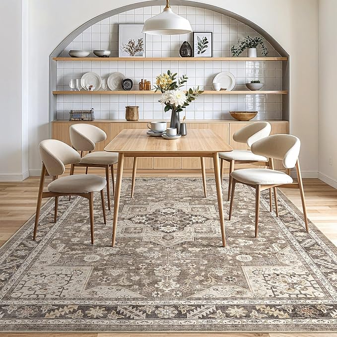 Vintage Living Room Area Rug 9x12 - Large Soft Washable Oriental Traditional Distressed Farmhouse Rugs for Bedroom - Indoor Floor Accent Carpet for Home Office House Decor - Brown