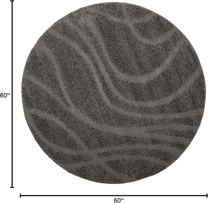 SAFAVIEH Florida Shag Collection Area Rug - 5' Round, Grey & Grey, Non-Shedding & Easy Care, 1.2-inch Thick Ideal for High Traffic Areas in Living Room, Bedroom (SG471-8080)