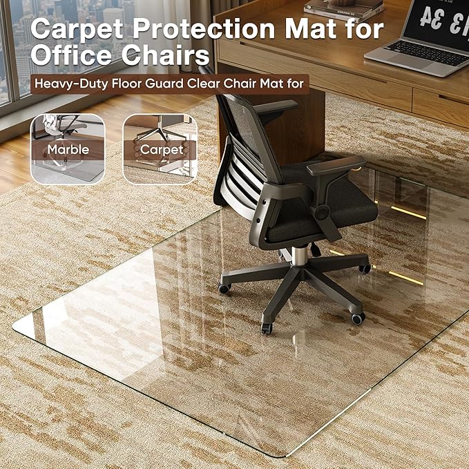 Antok Tempered Glass Chair Mat, 45"x55" Office Chair Mat for Carpet & Hardwood Floors, Heavy Duty 0.2" Desk Chair Mat for Smooth Rolling at Home or Office