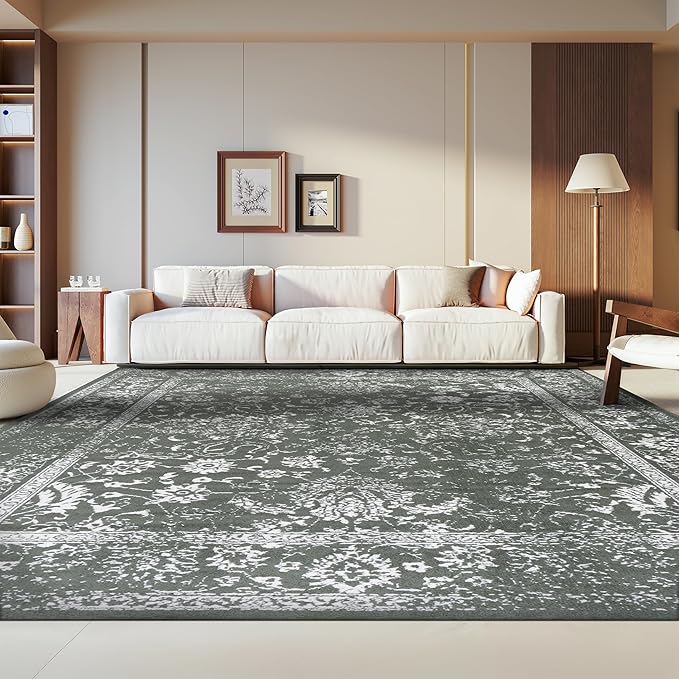 SAFAVIEH Area Rug 8x10 - Adirondack Collection - Large - Dark Green & Ivory, Distressed Vintage Floral Design, Non-Shedding & Easy to Clean, Ideal for Living Room, Bedroom, Dining Space (ADR109Y)