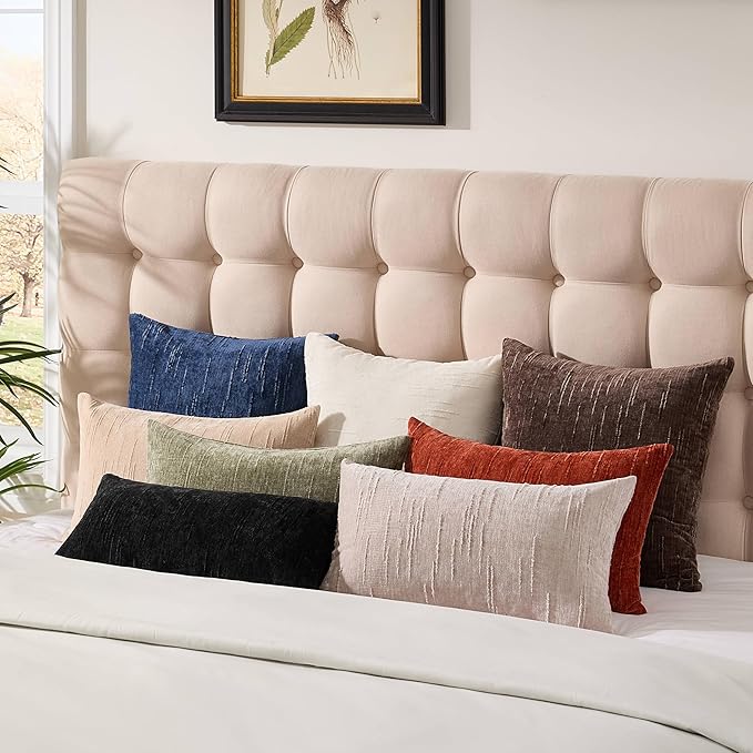 Set of 2 Soft Textured Throw Pillow Covers 16x16, Invisible Zipper Neutral Cushion Cases, Easy - Care Decorative Farmhouse Decor for Living Room Couch (Blue, 16" x 16" (Pack of 2))