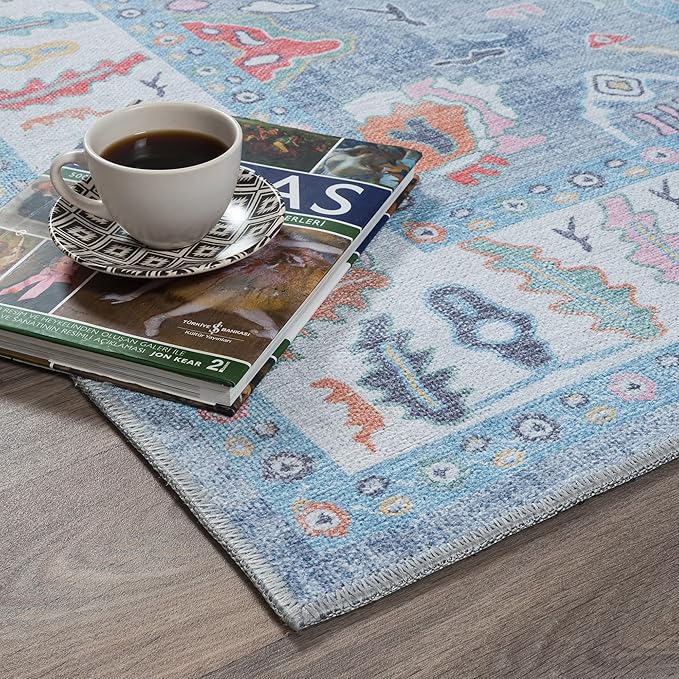Fame Rugs Blue Modern Oushak Rug 10x13, Vintage Turkish Colorful Oriental Washable Antique Inspired Oversize Area Rugs, Luxury Living Room Bedroom (381LB, 10' x 13')
