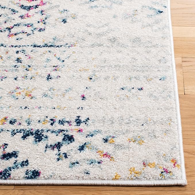 SAFAVIEH Area Rug 6x9 - Tulum Collection - Ivory & Blue, Moroccan Boho Tribal Design, Non-Shedding & Easy to Clean, Ideal for Living Room, Bedroom, Dining Space (TUL272C)