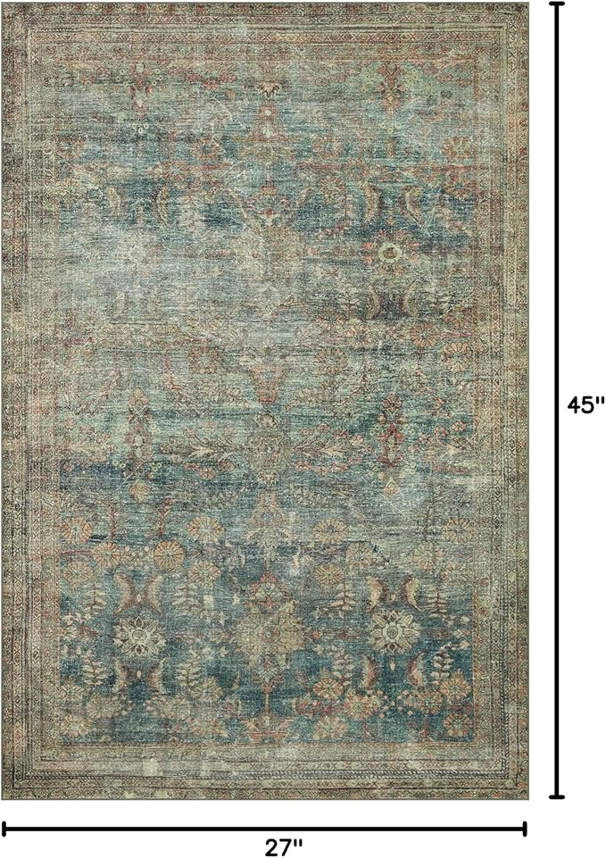Loloi Magnolia Home by Joanna Gaines Banks Collection BAN-01 Ocean/Spice 2'-3" x 3'-9" .13" Pile Height, Machine Washable, Accent Rug