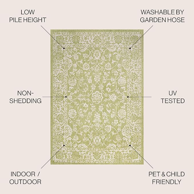 JONATHAN Y Weave Floral Indoor Outdoor Area Rug 3X5 Green/Cream, Tela Bohemian Textured for Backyard, Patio, Porch, Easy-Cleaning, High Traffic, Pet-Friendly, Non-Shedding (SMB100D-3)