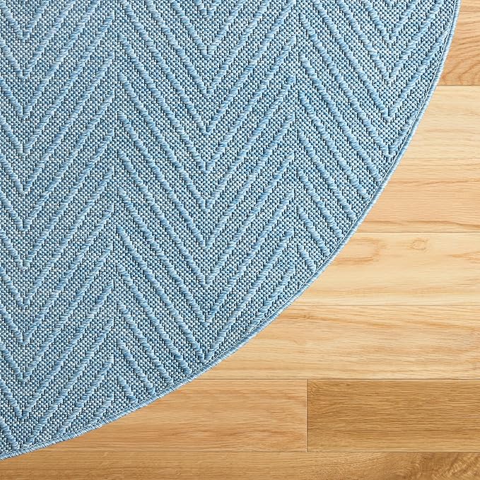 TOWN & COUNTRY BASICS Pax Herringbone Textured Solid Everwash® Washable Area Rug, Low Pile, Non-Slip Backing, Easy Clean Pet & Family Friendly Rug, Blue, 8' Round