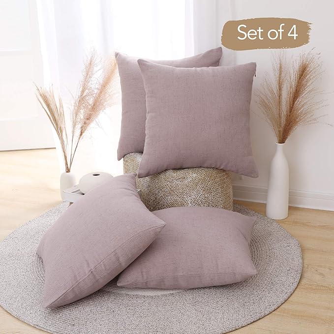 Deconovo Blank Pillow Covers 18x18, Throw Cushion Cover Set of 4, Faux Linen Decorative Pillowcases for Sofa Couch(18 x 18 Inch, Dusty Rose, Set of 4 No Pillow Insert)