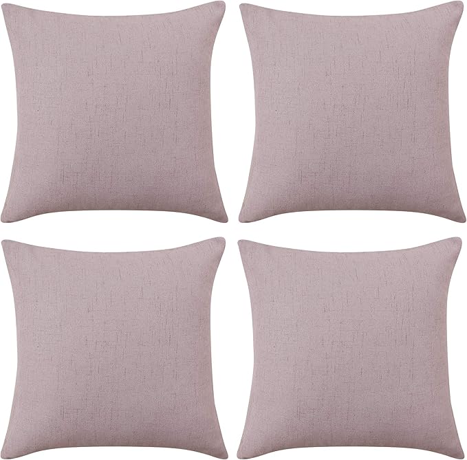 Deconovo Blank Pillow Covers 18x18, Throw Cushion Cover Set of 4, Faux Linen Decorative Pillowcases for Sofa Couch(18 x 18 Inch, Dusty Rose, Set of 4 No Pillow Insert)