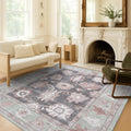 Fame Living Green Oushak Rug, Modern, Vintage, Turkish, Eclectic, Floral, Pastel, Washable, Area Rugs for Living Room, Dining, Bedroom, Nursery, Girls, Boys, 5'9"x8'9"