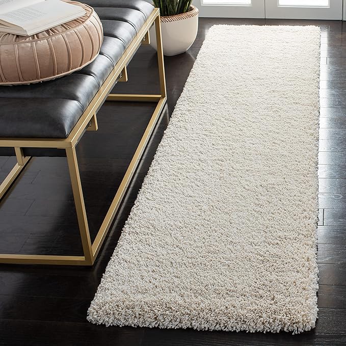 SAFAVIEH Milan Shag Collection Runner Rug - 2' x 14', Ivory, Solid Design, Non-Shedding & Easy Care, 2-inch Thick Ideal for High Traffic Areas in Living Room, Bedroom (SG180-1212)
