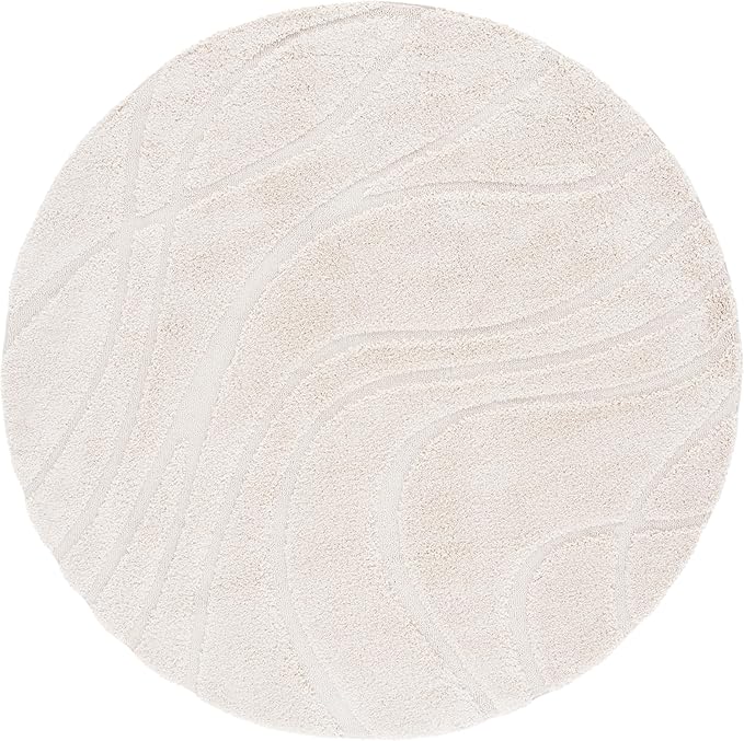 SAFAVIEH Florida Shag Collection Area Rug - 8' Round, Creme & Creme, Non-Shedding & Easy Care, 1.2-inch Thick Ideal for High Traffic Areas in Living Room, Bedroom (SG471-1111)