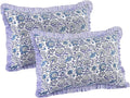 CPC Indigo Blue 100% Cotton Block Print Ruffle Sham Cover 20X36 inch Pack of 2, Handmade Boho Floral Pillowcase, Soft Decorative King Bed Pillow Cover for Bedroom Décor