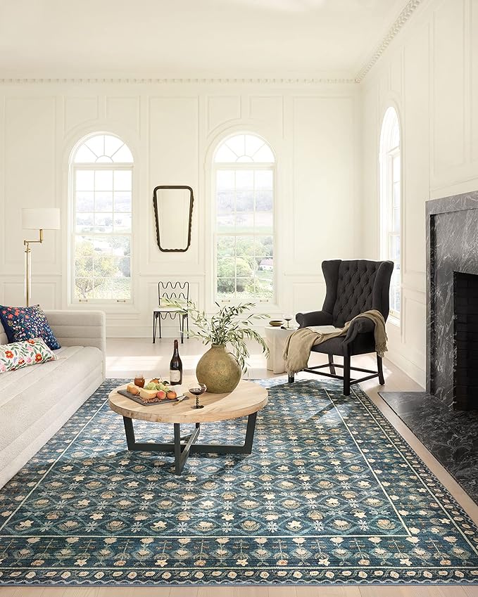 Loloi Rifle Paper Co. Eden Collection EDE-03 Lattice Indigo 3'-6" x 5'-6" Accent Rug feat. CloudPile™
