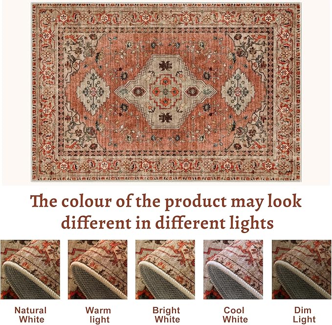 Tangsoo Boho Hallway Runner Rug 2.6x14 Washable Runner Rug for Hallways, Non Slip Vintage Soft Low Pile Long Rug Runner, Oriental Terracotta Carpet Runners for Kitchen Bedroom Entryway Living Room