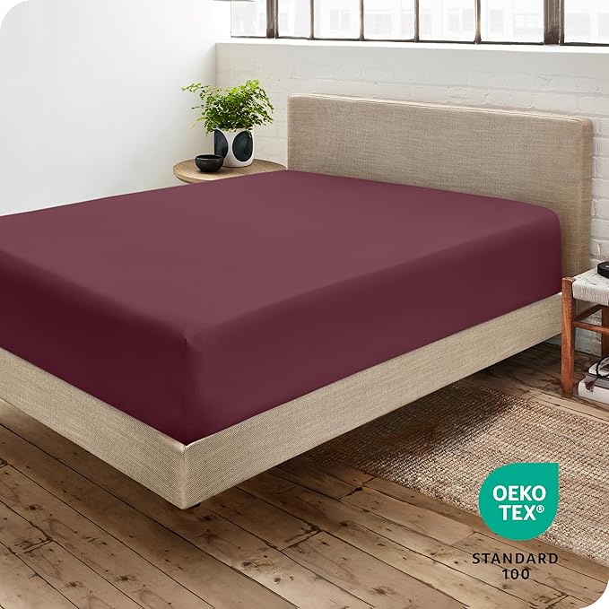 Bare Home Fitted Bottom Sheet Twin XL Size - Premium 1800 Microfiber - Ultra-Soft Hotel Luxury - Deep Pocket - Durable and Long Lasting - Fitted Sheet (Twin XL, Burgundy)