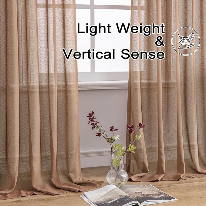 Mocha Pinch Pleated Curtains 84 Inch Length for Living Room Farmhouse Soft Textured Sheer Pleated Drapes with Ajustable Hooks for Bedroom, Mocha Moose, 42" W x 84" L, 2 Panels