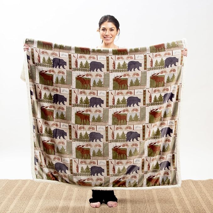 CARSTENS, INC. Ultra Premium Super Soft Plush Sherpa Fleece Oversized Throw Blanket 54" x 68", Vintage Lodge