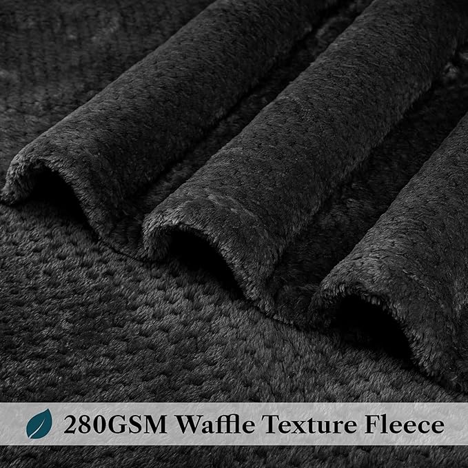 PAVILIA Black Throw Blanket for Couch, Twin Bed, Soft Fleece Throws for Sofa Chair, Fuzzy Waffle Textured Blanket, Cozy Warm Lightweight All Season Blanket Throw, 60x80