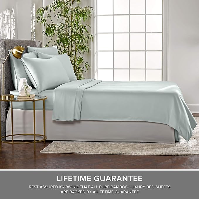 Pure Bamboo Twin XL Sheets, Genuine 100% Organic Viscose Derived from Bamboo Bed Sheet Set, Luxuriously Soft & Cooling, Double Stitching, 2 Year Quality Promise (Twin XL, Sea Glass)