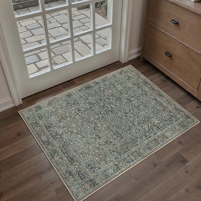 Entryway Area Rug 2x3 Grey Gray Washable Vintage Carpet Non Slip Indoor Kitchen Door Mat Retro Traditional Entrance Accent Throw Small Rug for Bathroom Office Bedroom Dining Living Room