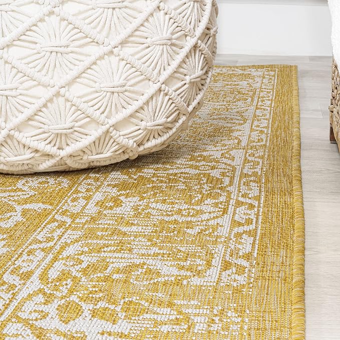 JONATHAN Y Weave Floral Indoor Outdoor Round Area Rug 5 Ft Yellow/Cream, Tela Bohemian Textured for Backyard, Patio, Porch, Easy-Cleaning, High Traffic, Pet-Friendly, Non-Shedding (SMB100E-5R)